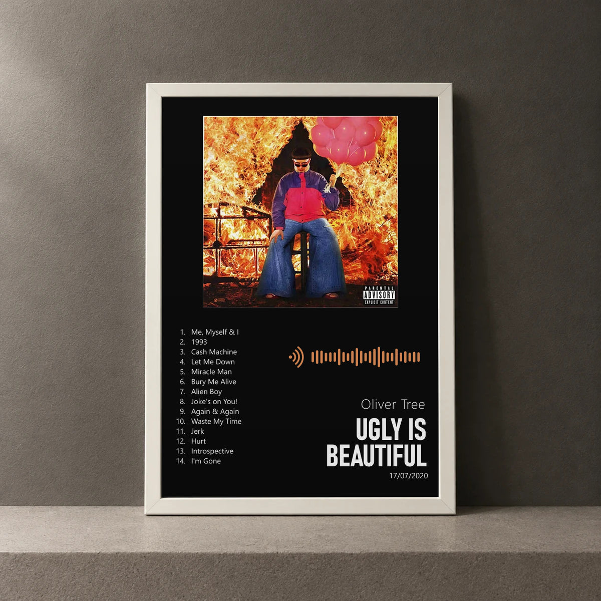 Cuadro de Ugly is Beautiful de Oliver Tree, marco de 18 x 24 cm
