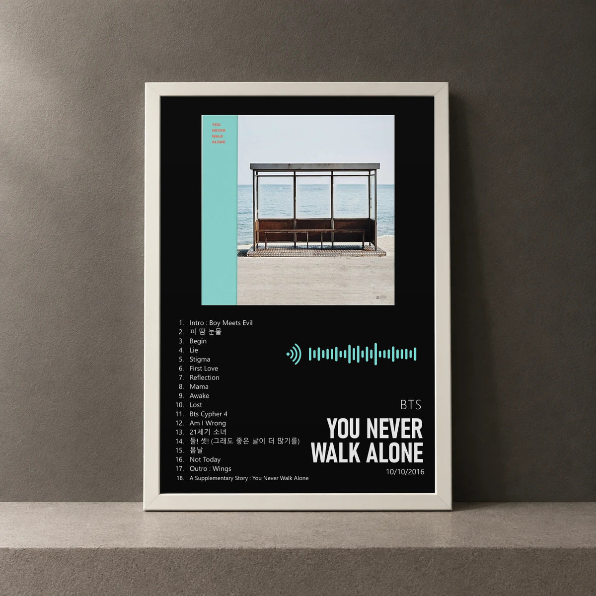 Cuadro de You Never Walk Alone de BTS, marco de 18 x 24 cm