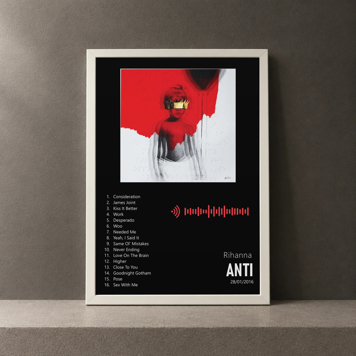 Cuadro de ANTI de Rihanna, marco de 18 x 24 cm