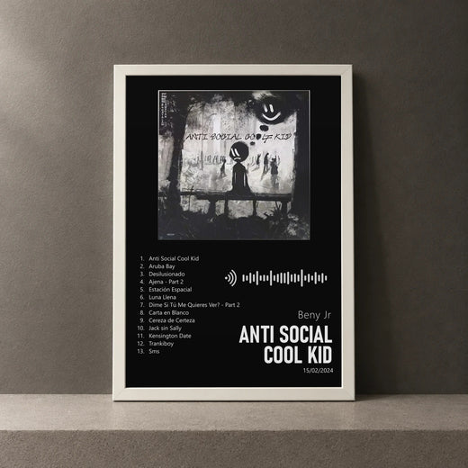 Cuadro de Anti Social Cool Kid de Beny Jr, marco de 18 x 24 cm