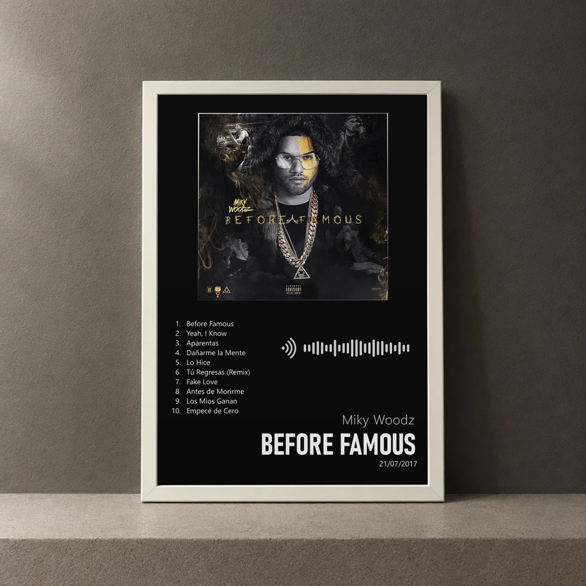 Cuadro de Before Famous de Miky Woodz, marco de 18 x 24 cm