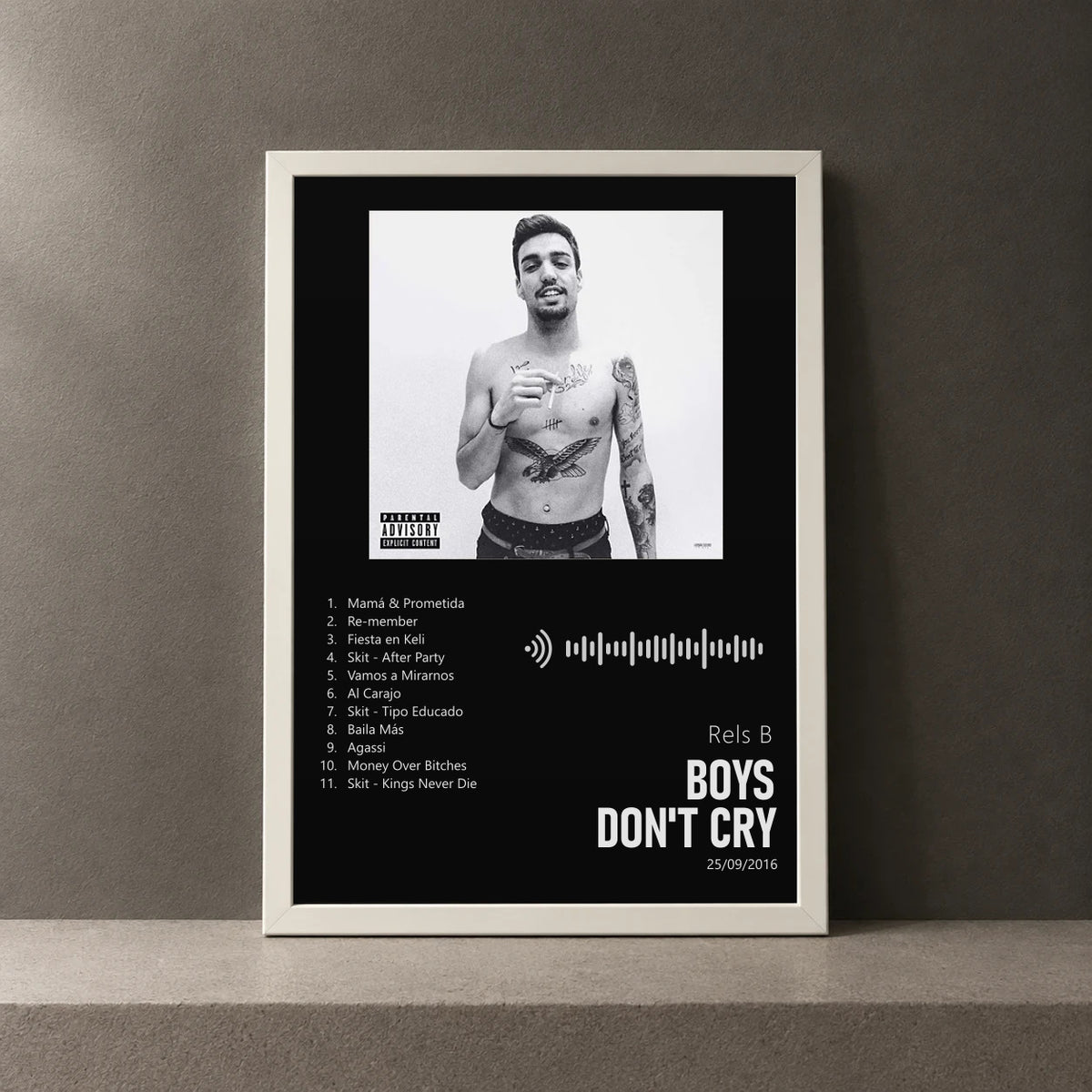 Cuadro de Boys Don't Cry de Rels B, marco de 18 x 24 cm