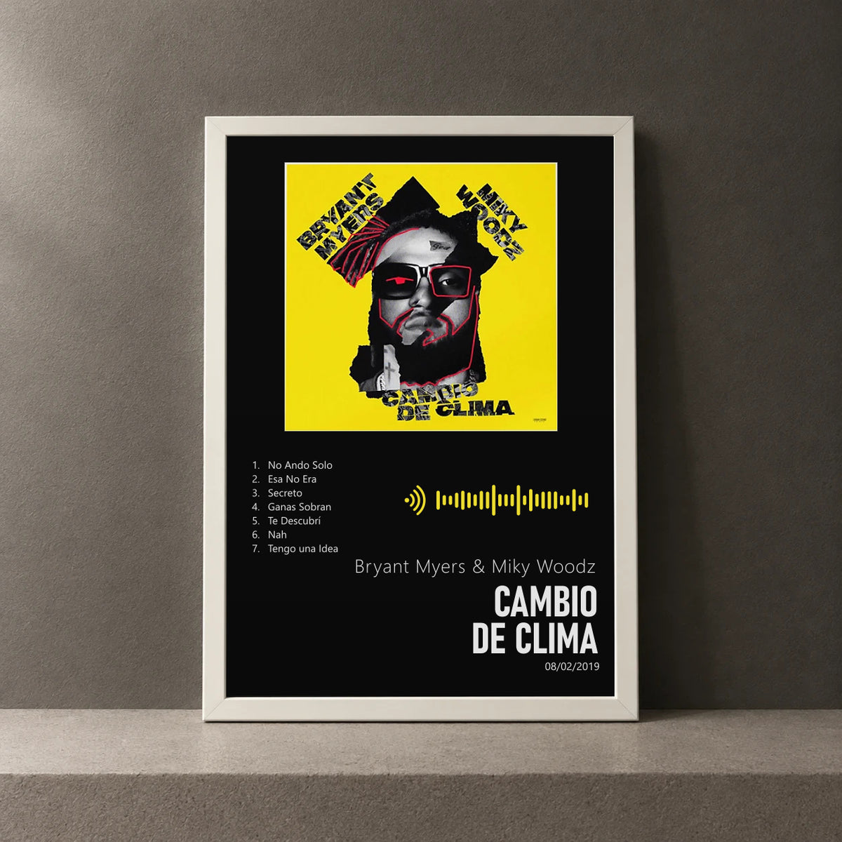 Cuadro de Cambio de Clima de Bryant Myers & Miky Woodz, marco de 18 x 24 cm