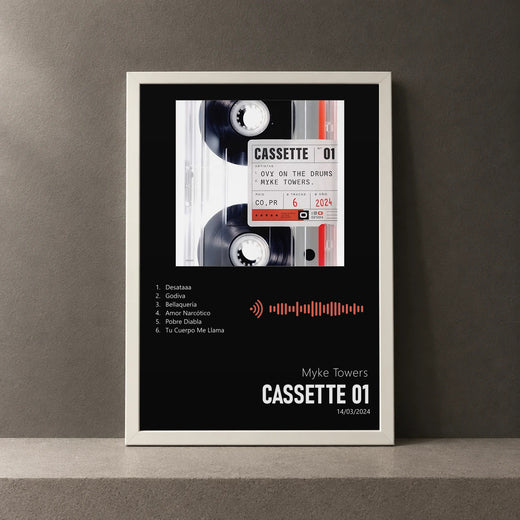 Cuadro de CASSETTE 01 de Myke Towers, marco de 18 x 24 cm