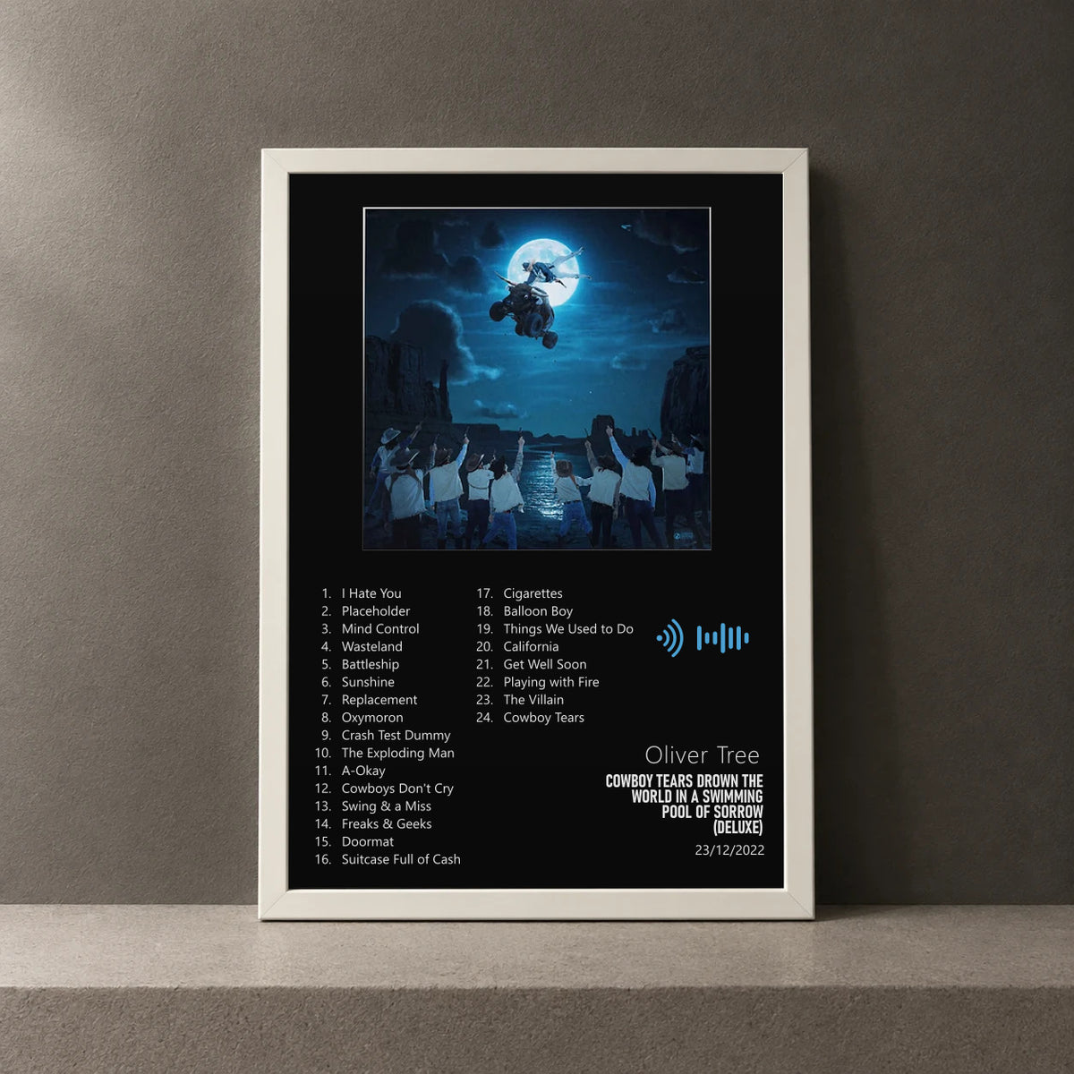 Cuadro de Cowboy Tears Drown the World in a Swimming Pool of Sorrow (Deluxe) de Oliver Tree, marco de 18 x 24 cm