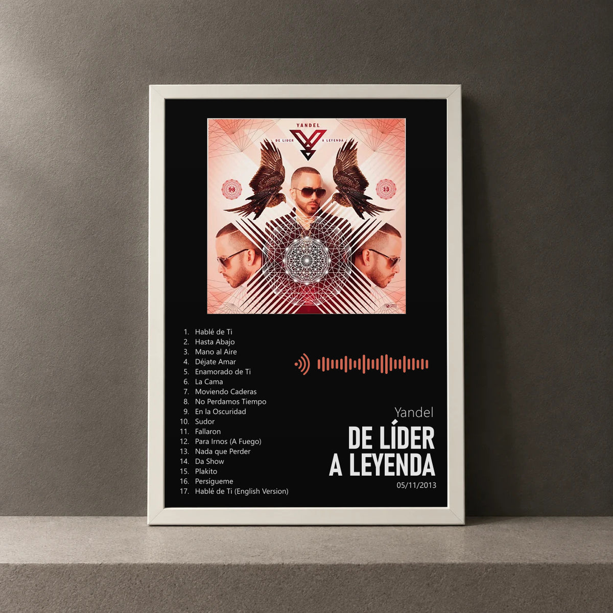 Cuadro de De Líder a Leyenda de Yandel, marco de 18 x 24 cm