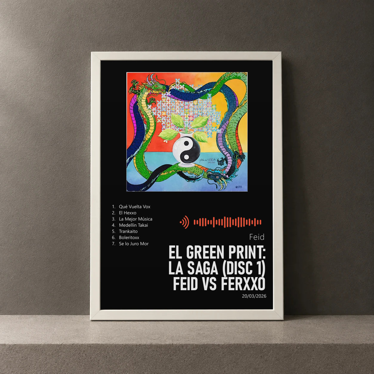 Cuadro de EL GREEN PRINT: LA SAGA (DISC 1) FEID VS FERXXO de Feid, marco de 18 x 24 cm