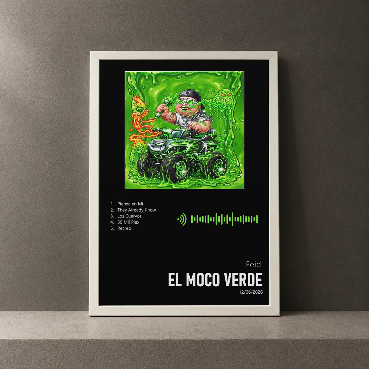 Cuadro de EL MOCO VERDE de Feid, marco de 18 x 24 cm