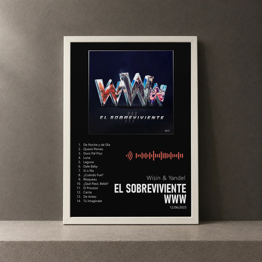 Cuadro de EL SOBREVIVIENTE WWW de Wisin & Yandel, marco de 18 x 24 cm