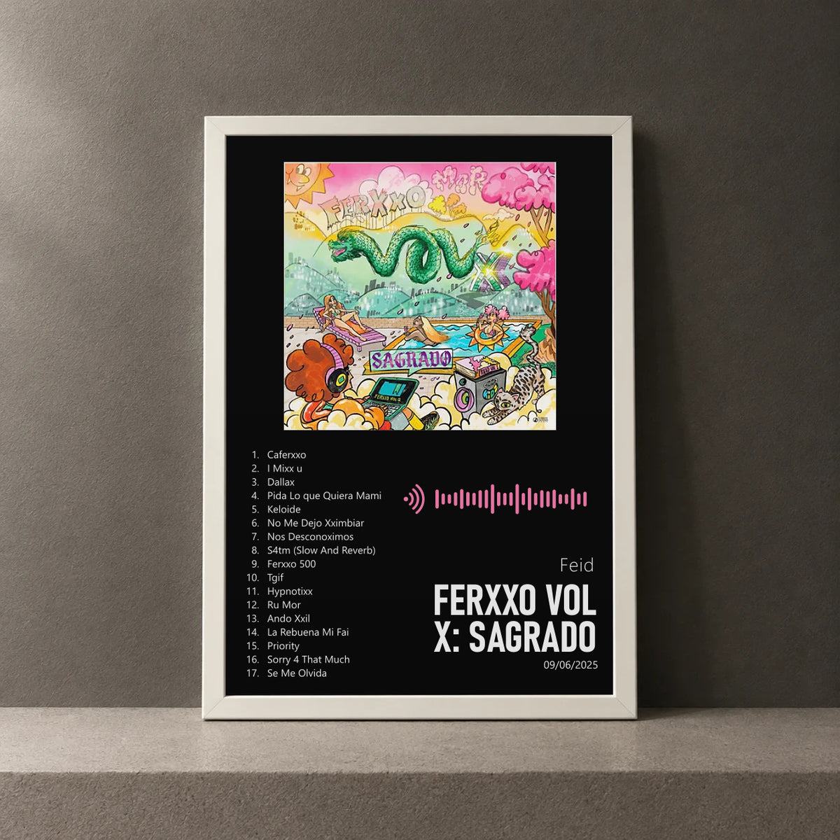 Cuadro de FERXXO VOL X: Sagrado de Feid, marco de 18 x 24 cm