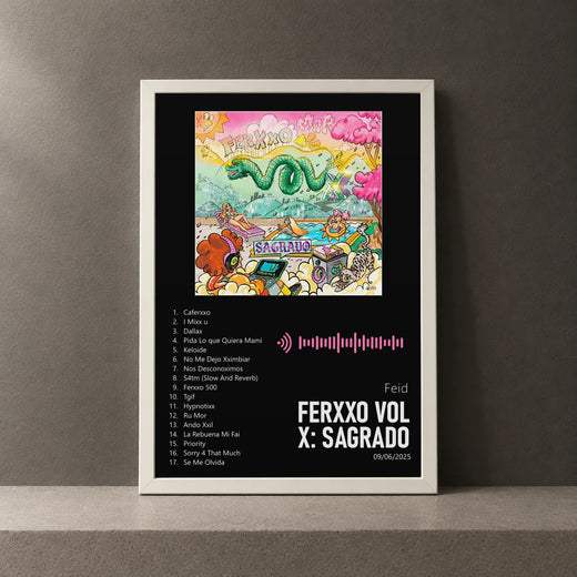 Cuadro de FERXXO VOL X: Sagrado de Feid, marco de 18 x 24 cm