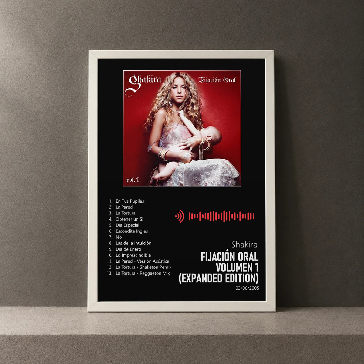 Cuadro de Fijación Oral Volumen 1 (Expanded Edition) de Shakira, marco de 18 x 24 cm