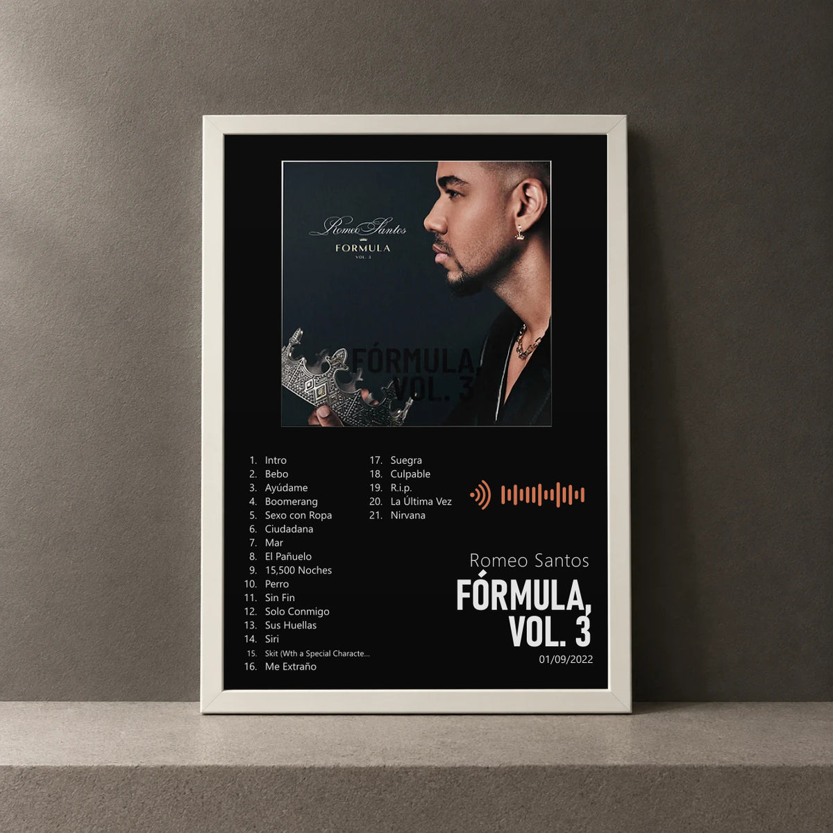 Cuadro de Fórmula, Vol. 3 de Romeo Santos, marco de 18 x 24 cm
