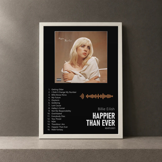 Cuadro de Happier Than Ever de Billie Eilish, marco de 18 x 24 cm