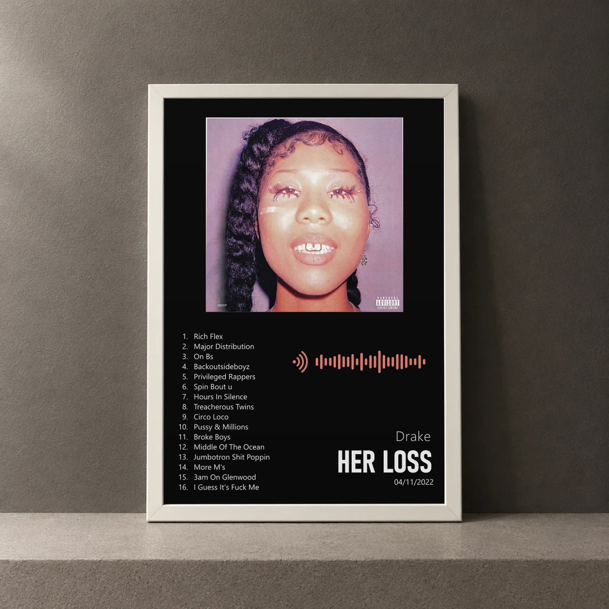 Cuadro de Her Loss de Drake, marco de 18 x 24 cm