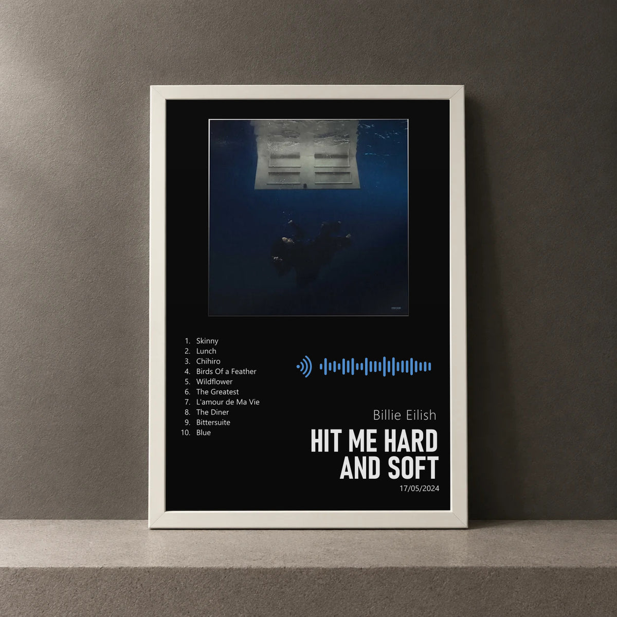 Cuadro de HIT ME HARD AND SOFT de Billie Eilish, marco de 18 x 24 cm