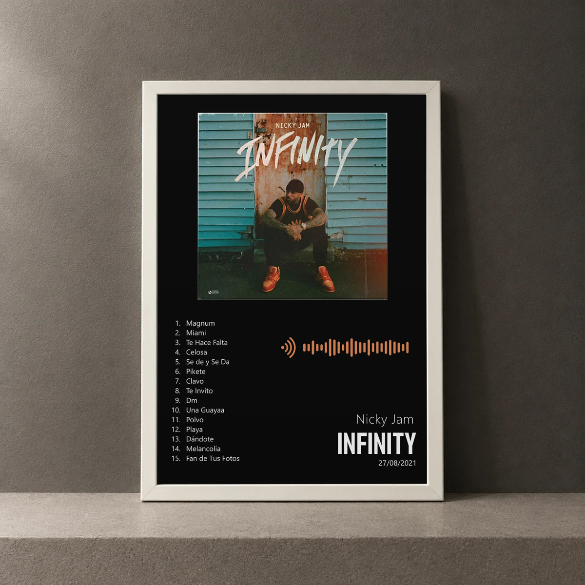 Cuadro de Infinity de Nicky Jam, marco de 18 x 24 cm