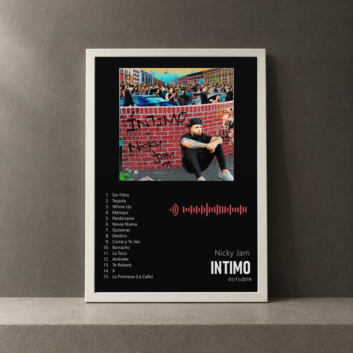 Cuadro de Intimo de Nicky Jam, marco de 18 x 24 cm