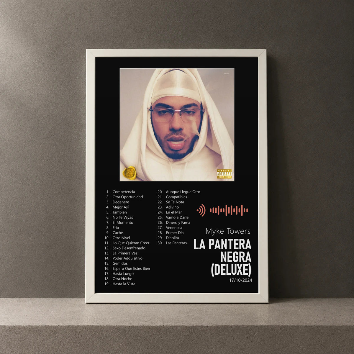 Cuadro de LA PANTERA NEGRA (DELUXE) de Myke Towers, marco de 18 x 24 cm