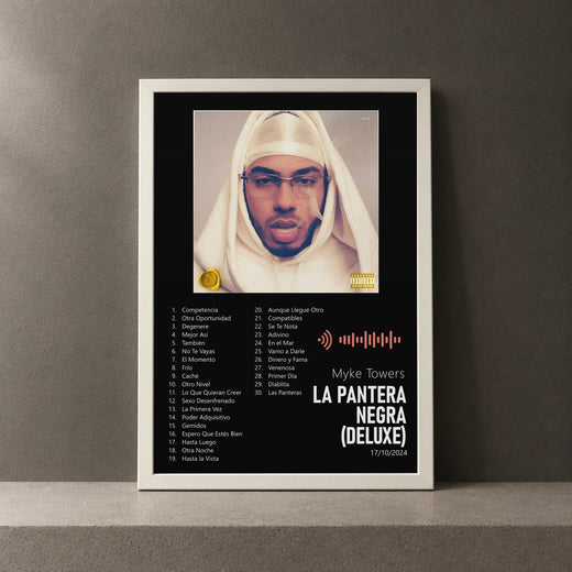 Cuadro de LA PANTERA NEGRA (DELUXE) de Myke Towers, marco de 18 x 24 cm