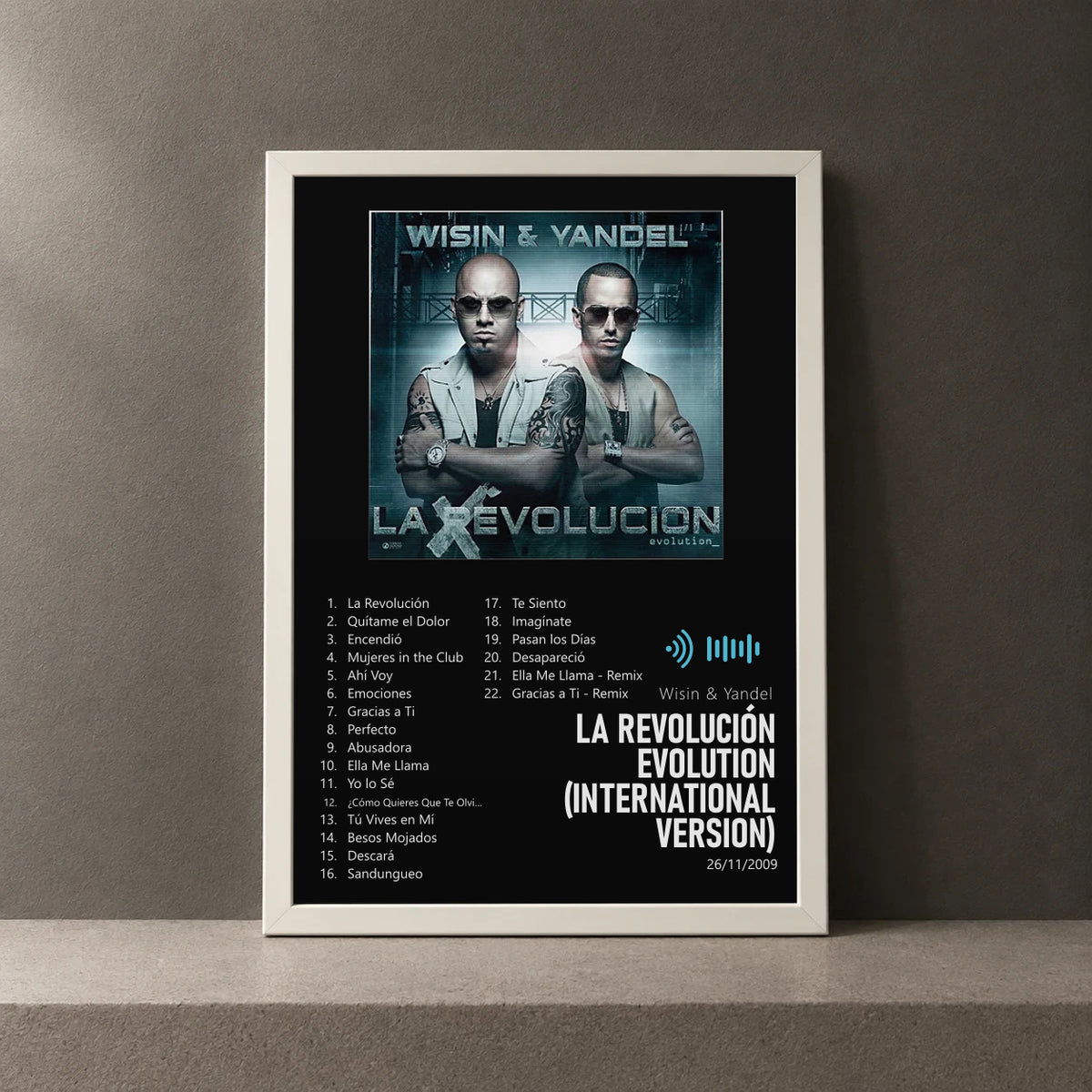 Cuadro de La Revolución Evolution (International Version) de Wisin & Yandel, marco de 18 x 24 cm