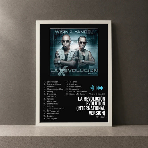 Cuadro de La Revolución Evolution (International Version) de Wisin & Yandel, marco de 18 x 24 cm