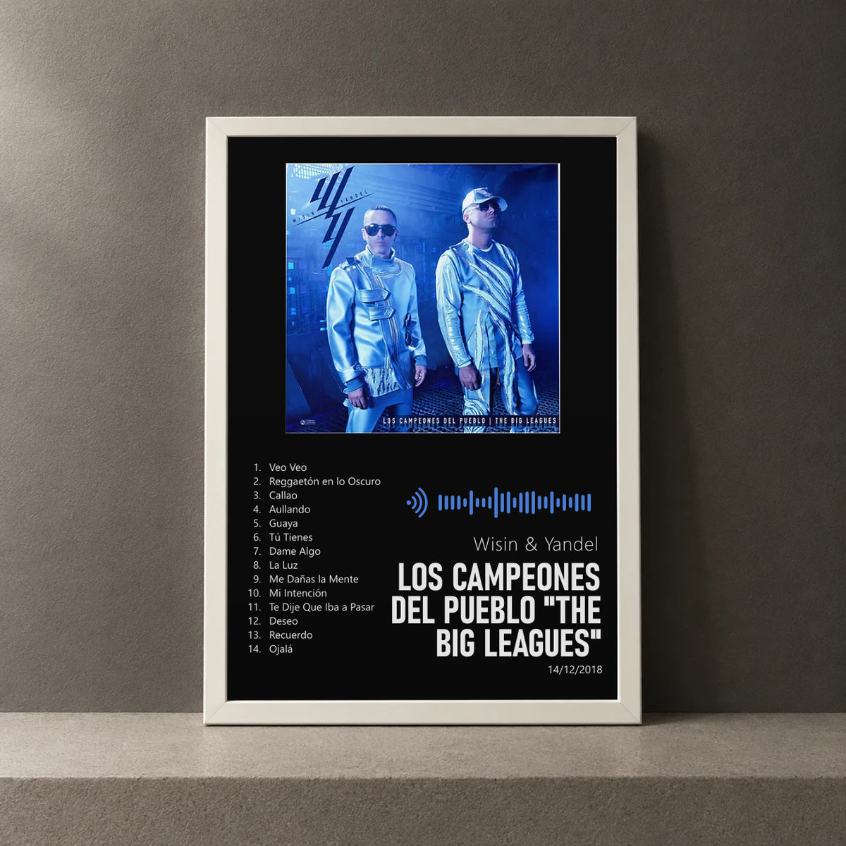 Cuadro de Los Campeones del Pueblo "The Big Leagues" de Wisin & Yandel, marco de 18 x 24 cm