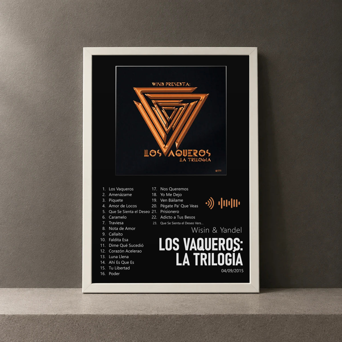 Cuadro de Los Vaqueros: La Trilogía de Wisin & Yandel, marco de 18 x 24 cm