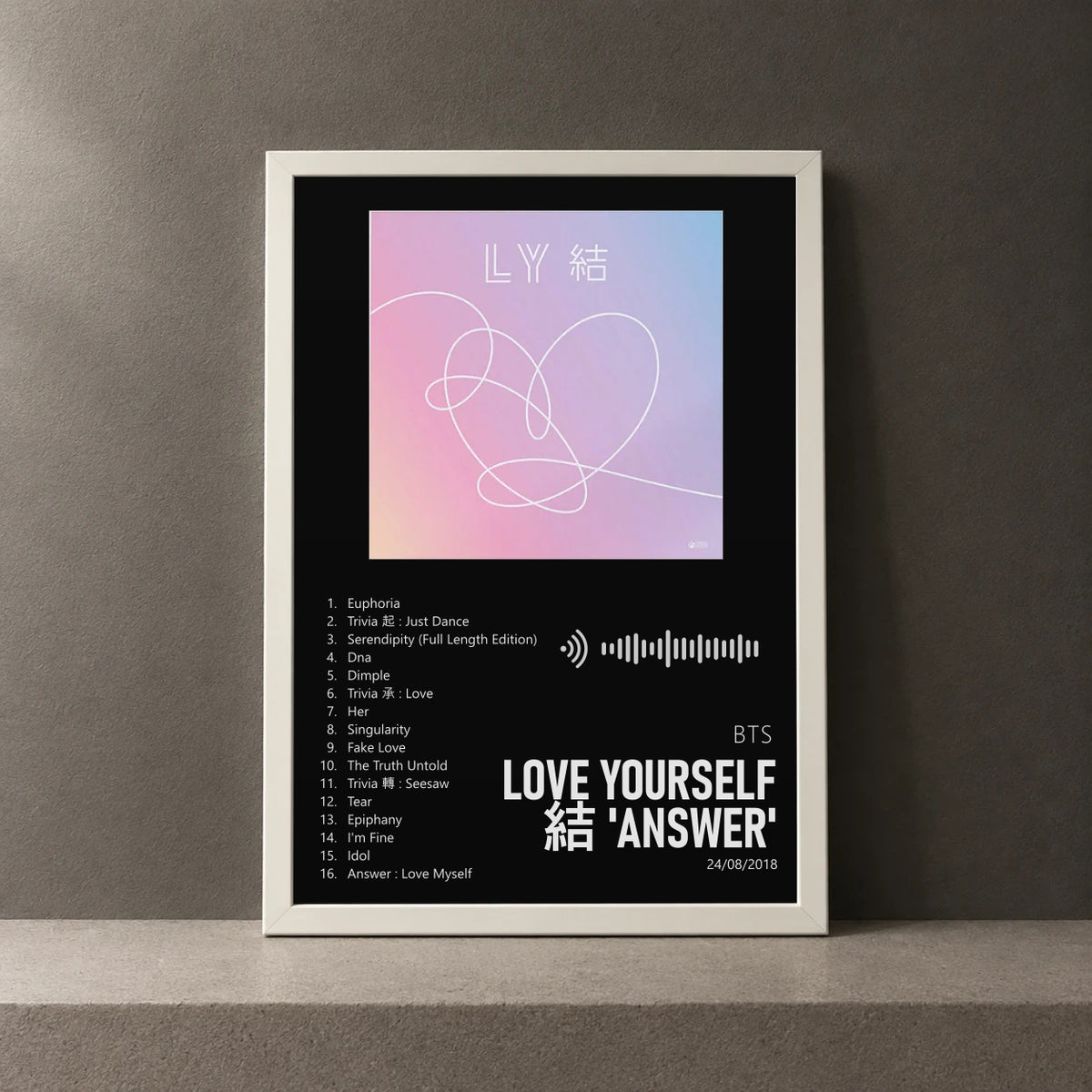 Cuadro de Love Yourself 結 'Answer' de BTS, marco de 18 x 24 cm