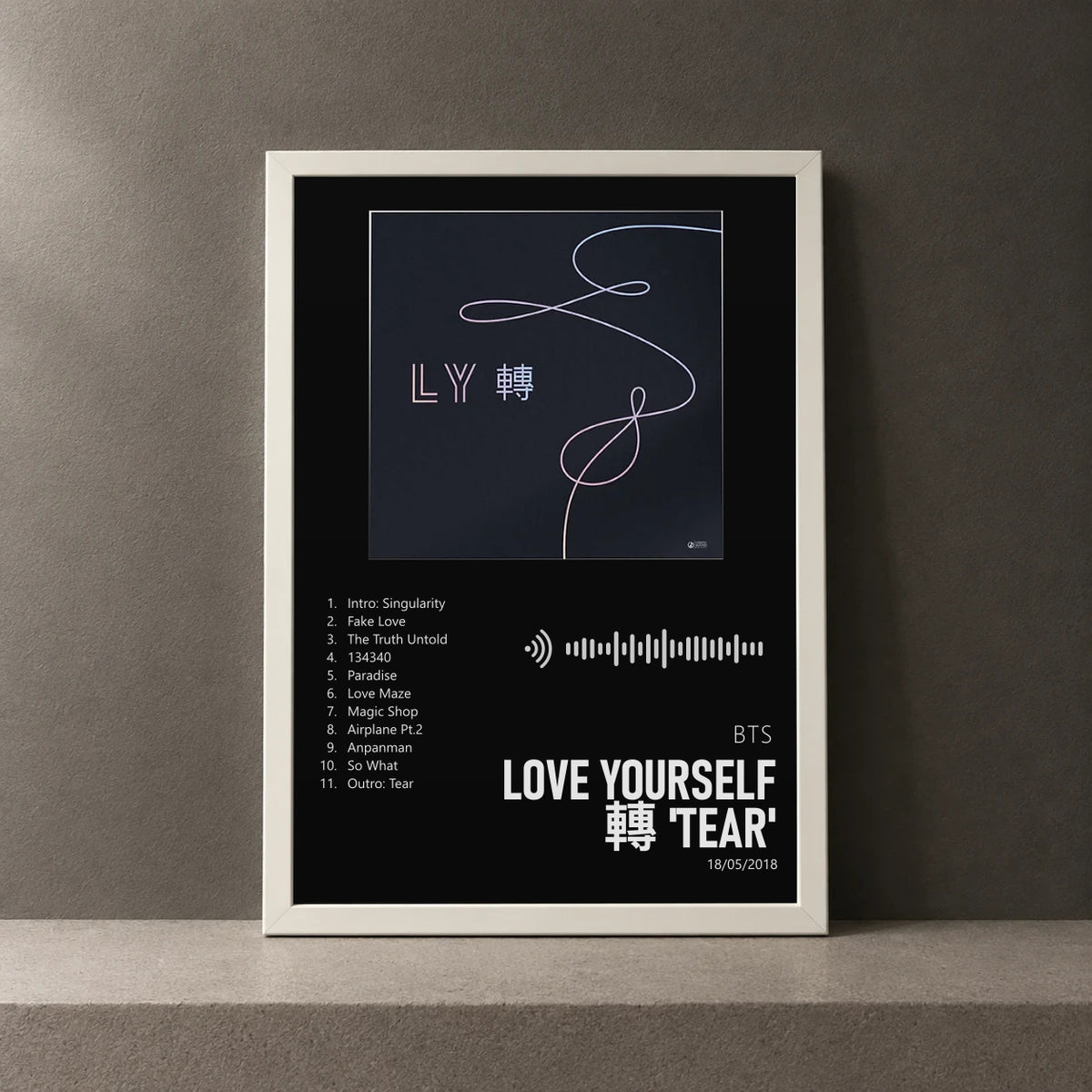 Cuadro de Love Yourself 轉 'Tear' de BTS, marco de 18 x 24 cm