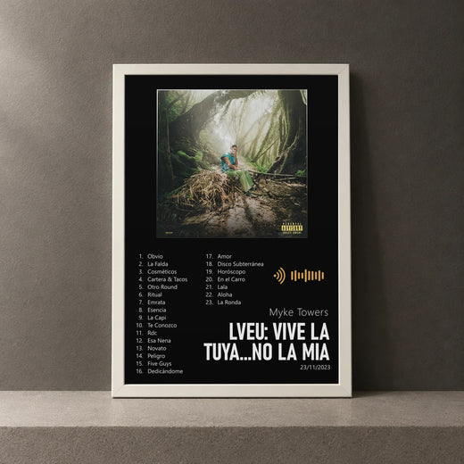 Cuadro de LVEU: VIVE LA TUYA...NO LA MIA de Myke Towers, marco de 18 x 24 cm