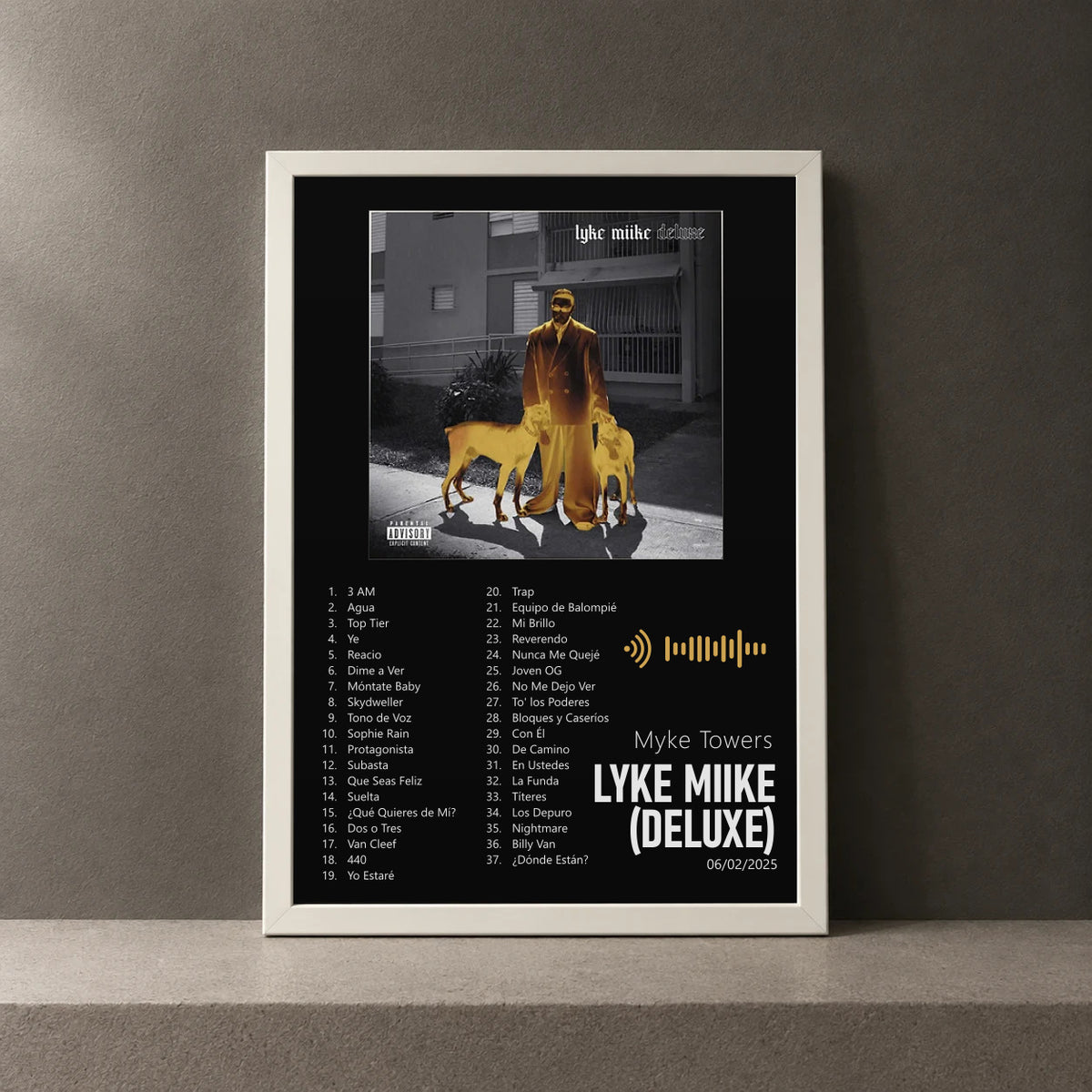 Cuadro de LYKE MIIKE (DELUXE) de Myke Towers, marco de 18 x 24 cm