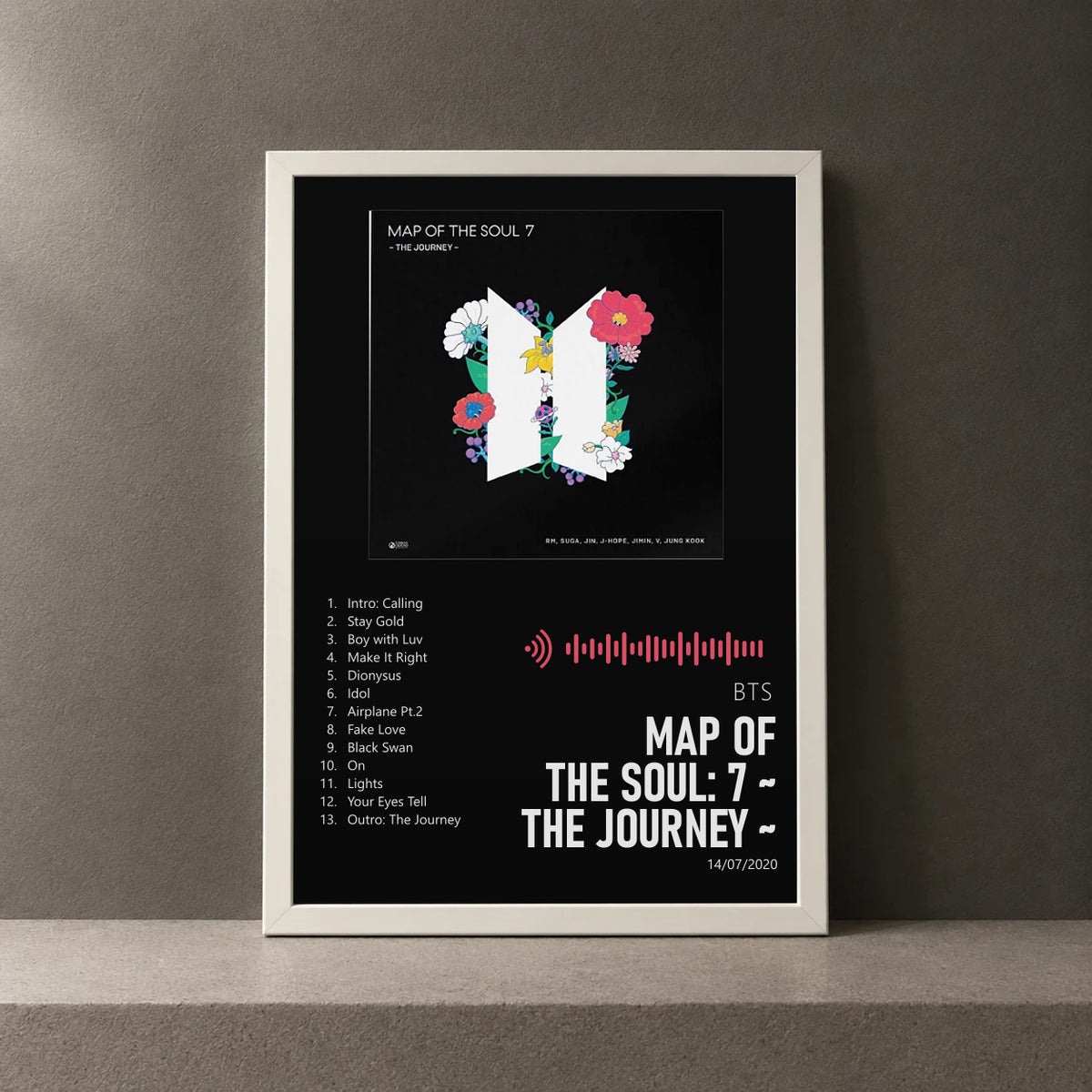 Cuadro de MAP OF THE SOUL: 7 ~ THE JOURNEY ~ de BTS, marco de 18 x 24 cm