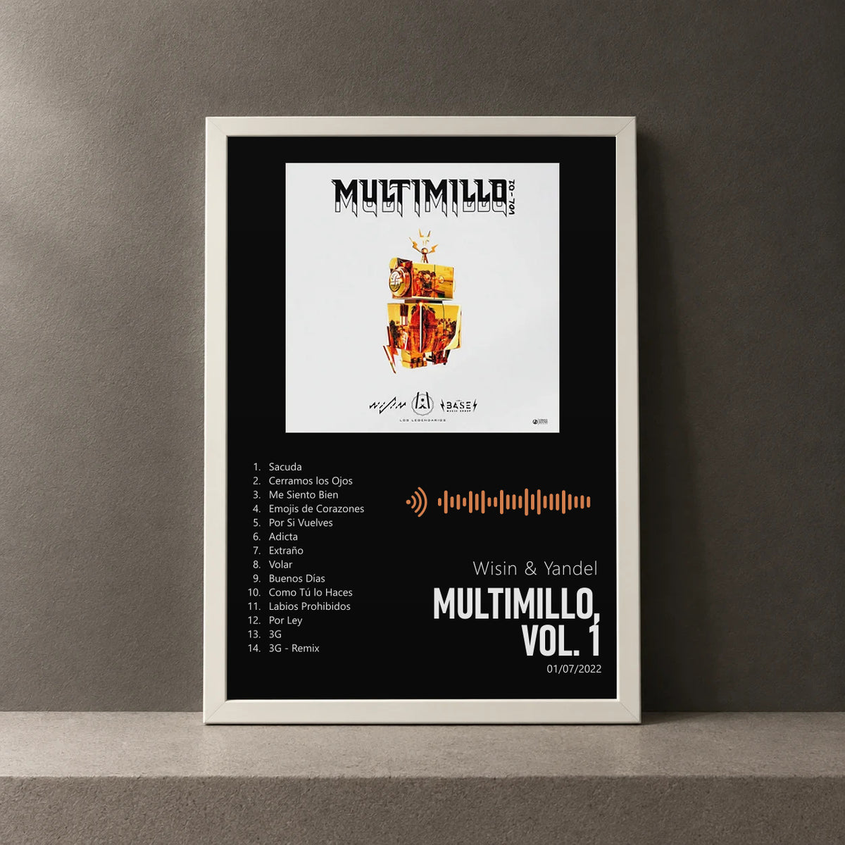 Cuadro de Multimillo, Vol. 1 de Wisin & Yandel, marco de 18 x 24 cm