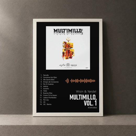 Cuadro de Multimillo, Vol. 1 de Wisin & Yandel, marco de 18 x 24 cm