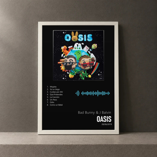 Cuadro de Oasis de Bad Bunny & J Balvin, marco de 18 x 24 cm