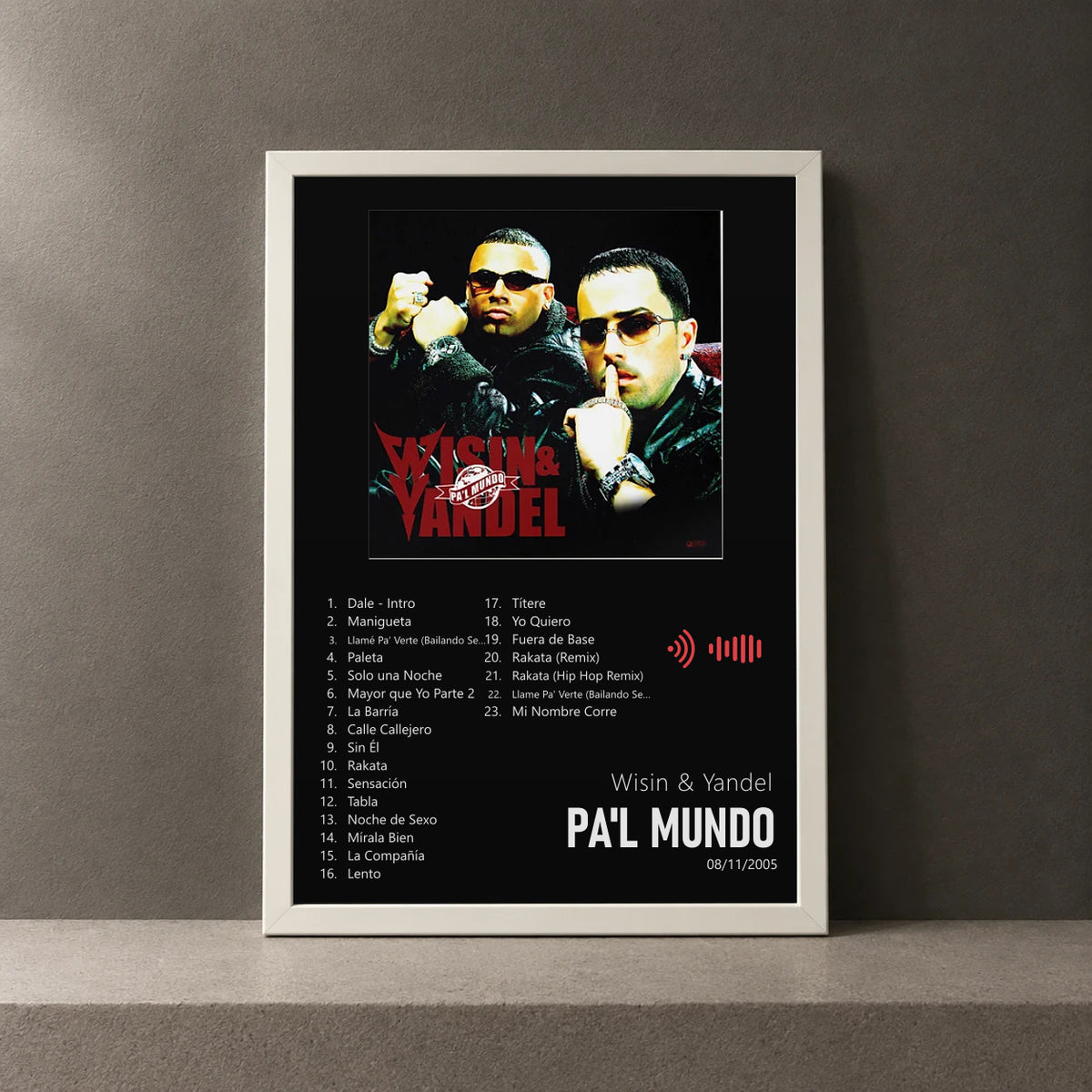 Cuadro de Pa'l Mundo de Wisin & Yandel, marco de 18 x 24 cm