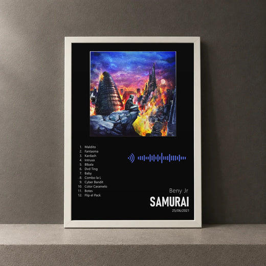 Cuadro de Samurai de Beny Jr, marco de 18 x 24 cm