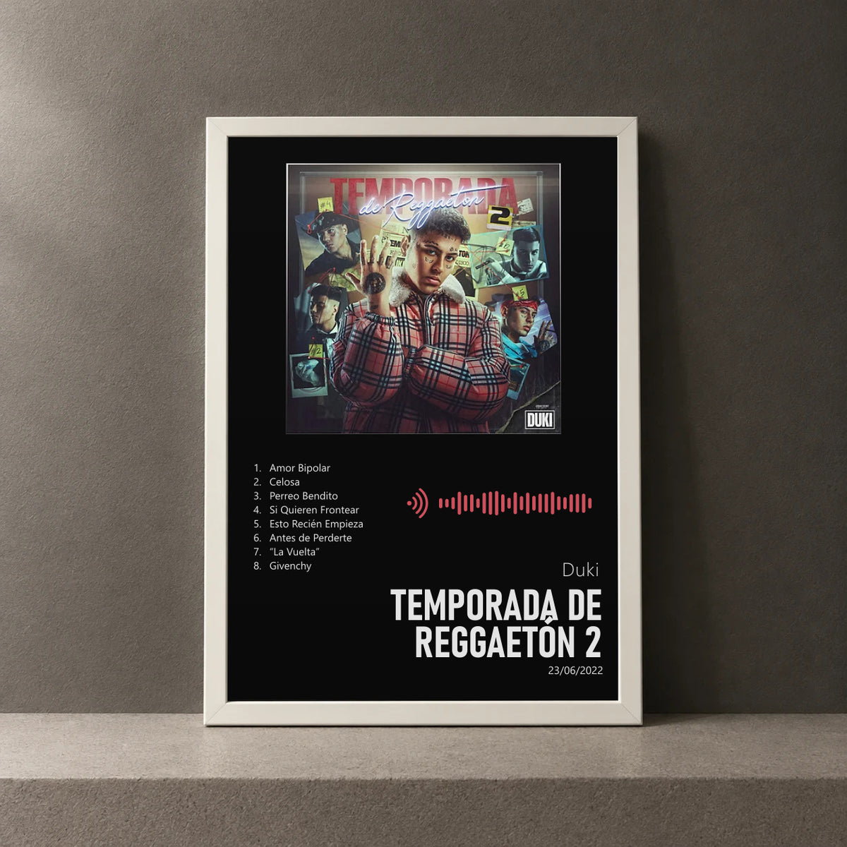Cuadro de Temporada de Reggaetón 2 de Duki, marco de 18 x 24 cm