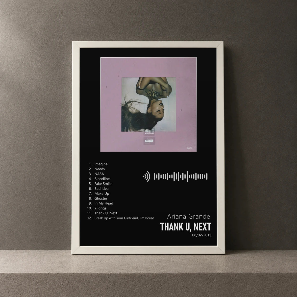 Cuadro de thank u, next de Ariana Grande, marco de 18 x 24 cm