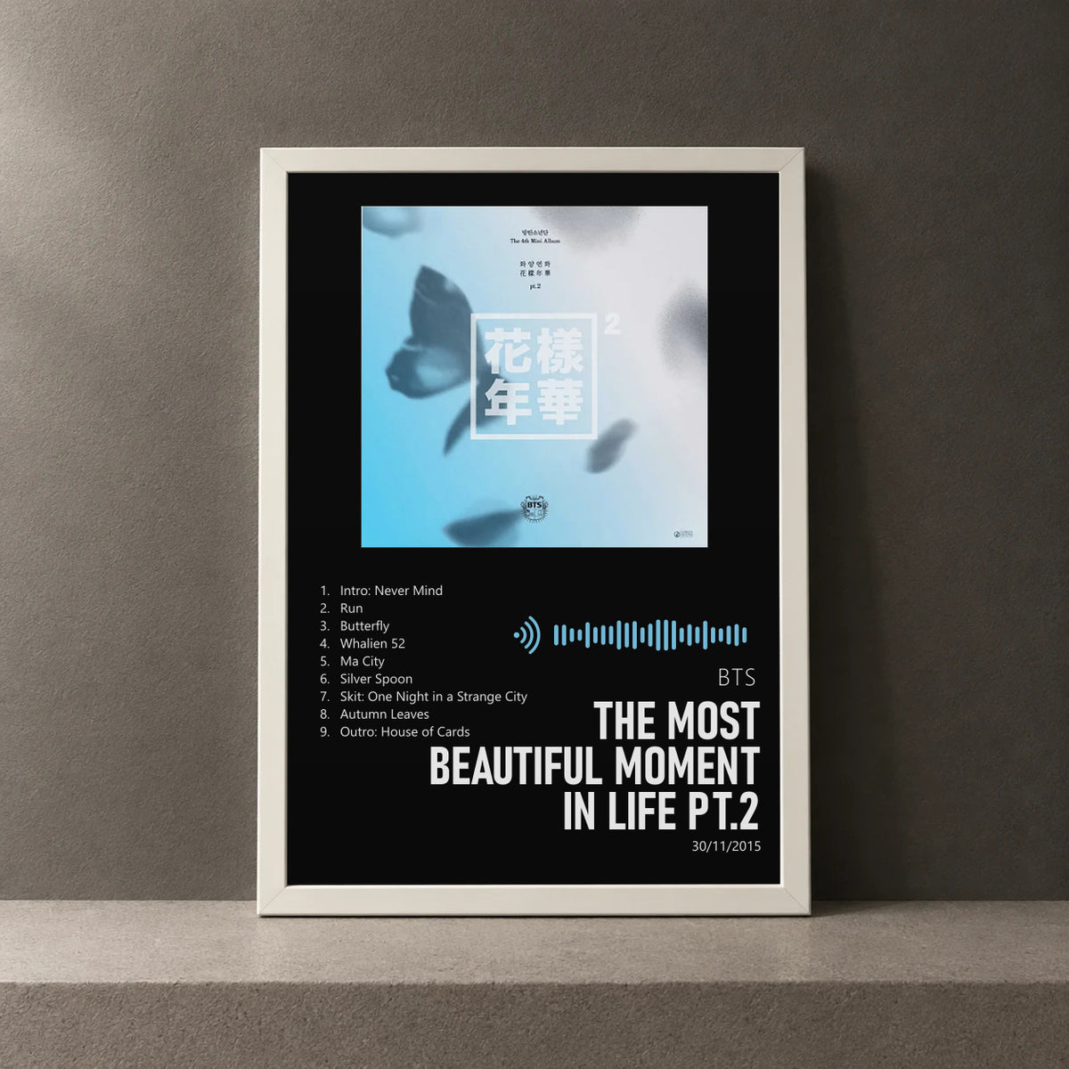 Cuadro de The Most Beautiful Moment in Life Pt.2 de BTS, marco de 18 x 24 cm