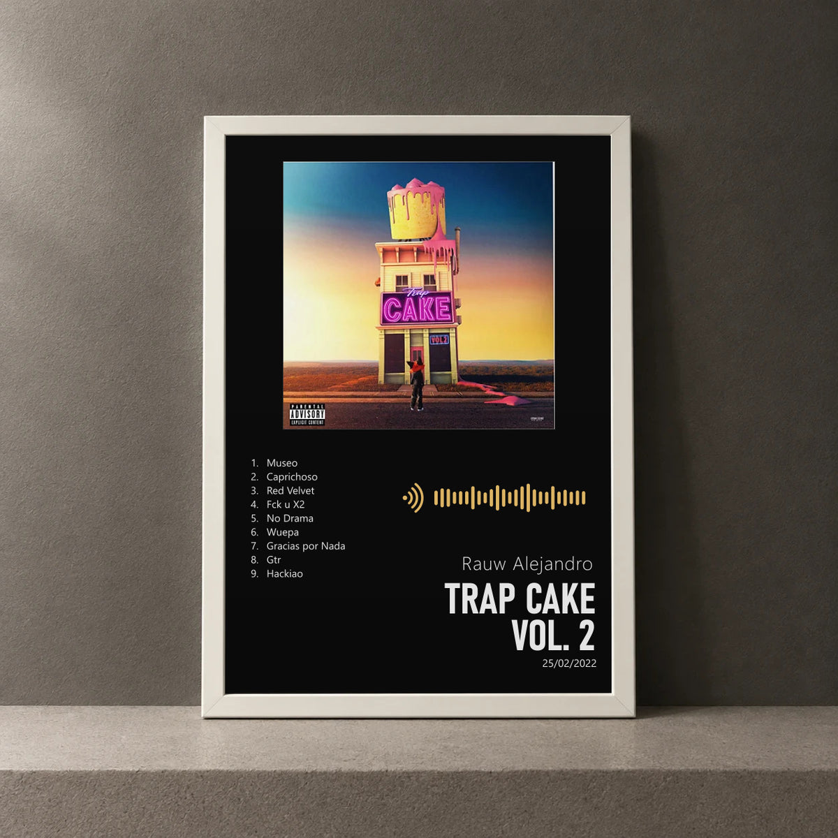 Cuadro de TRAP CAKE VOL. 2 de Rauw Alejandro, marco de 18 x 24 cm