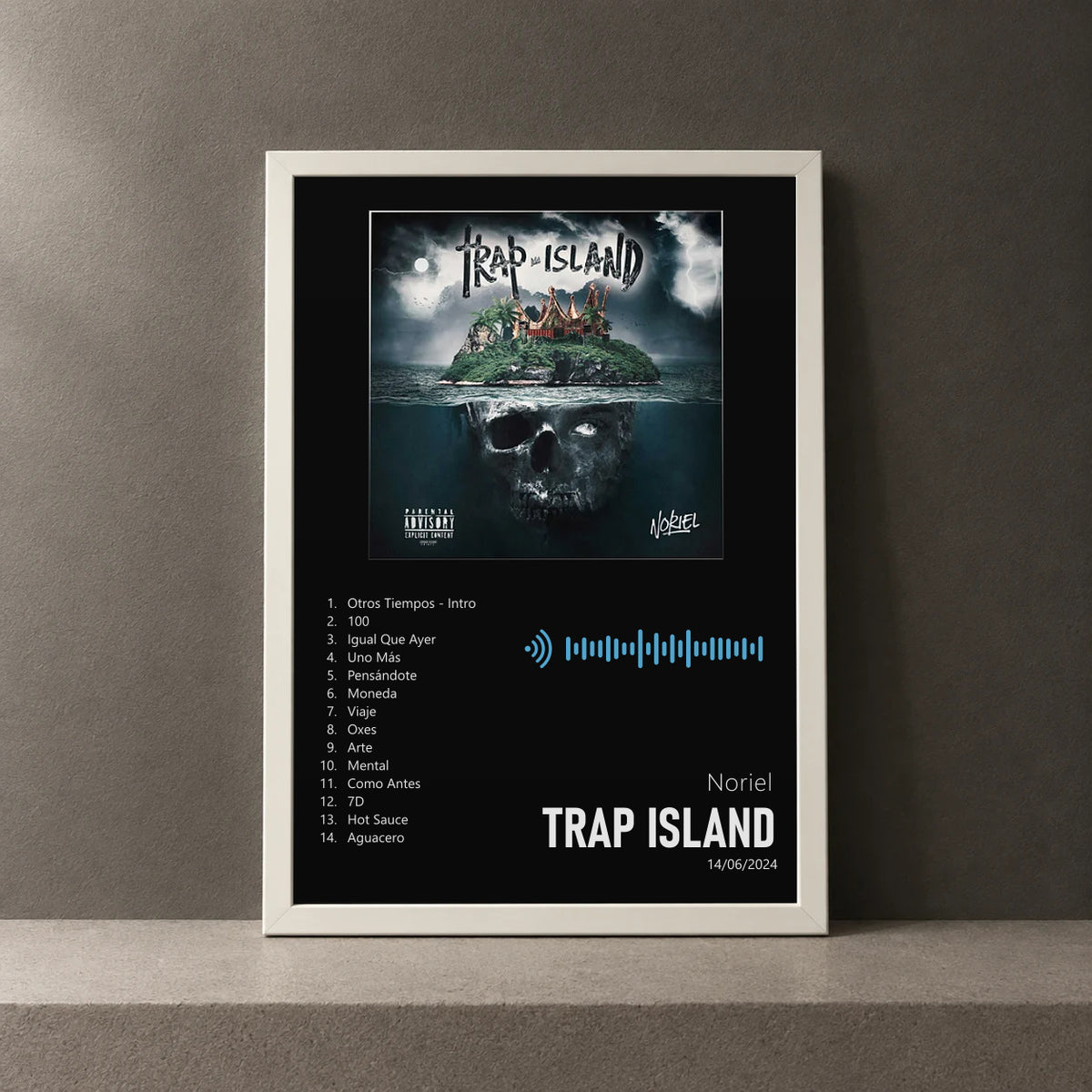 Cuadro de Trap Island de Noriel, marco de 18 x 24 cm