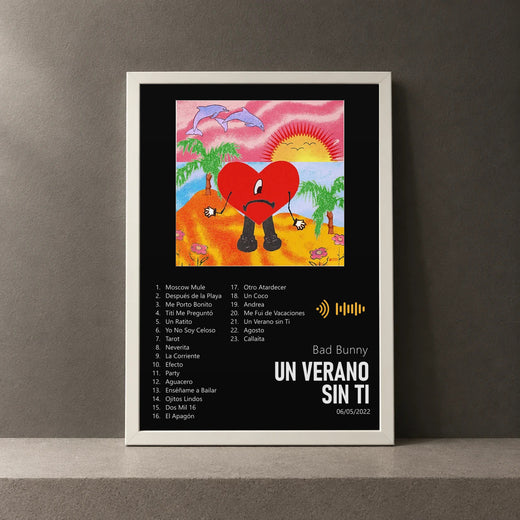 Cuadro de Un Verano Sin Ti de Bad Bunny, marco de 18 x 24 cm
