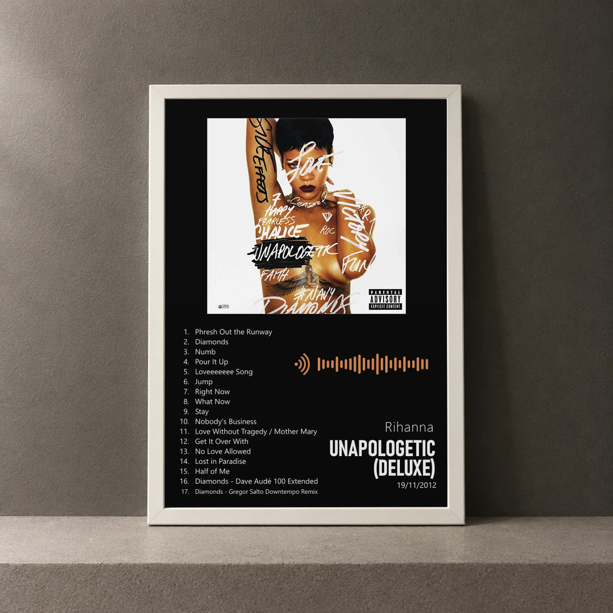 Cuadro de Unapologetic (Deluxe) de Rihanna, marco de 18 x 24 cm