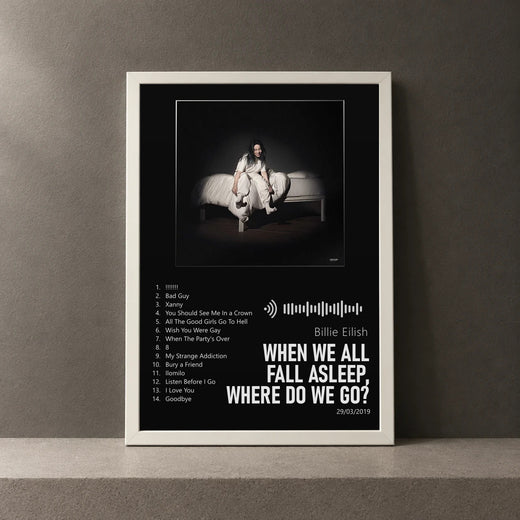 Cuadro de WHEN WE ALL FALL ASLEEP, WHERE DO WE GO? de Billie Eilish, marco de 18 x 24 cm