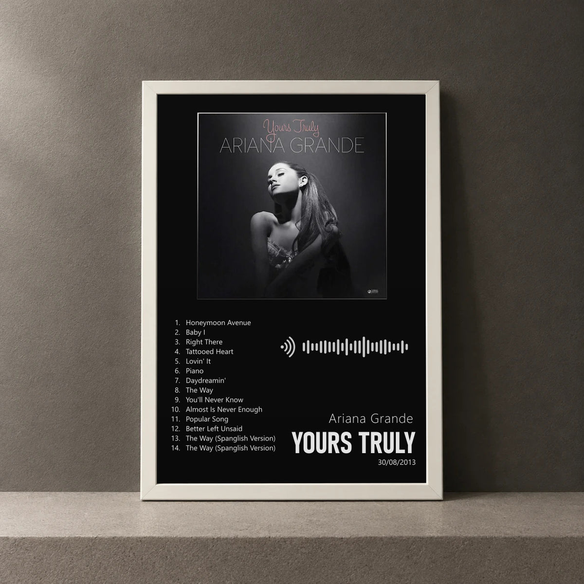 Cuadro de Yours Truly de Ariana Grande, marco de 18 x 24 cm